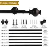 BLACK TYPHO FINIAL EXTENDABLE DOUBLE CURTAIN ROD BLACK 19MM (HARDWARE INCLUDED)