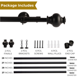 BLACK TYPHO FINIAL EXTENDABLE DOUBLE CURTAIN ROD BLACK 19MM (HARDWARE INCLUDED)