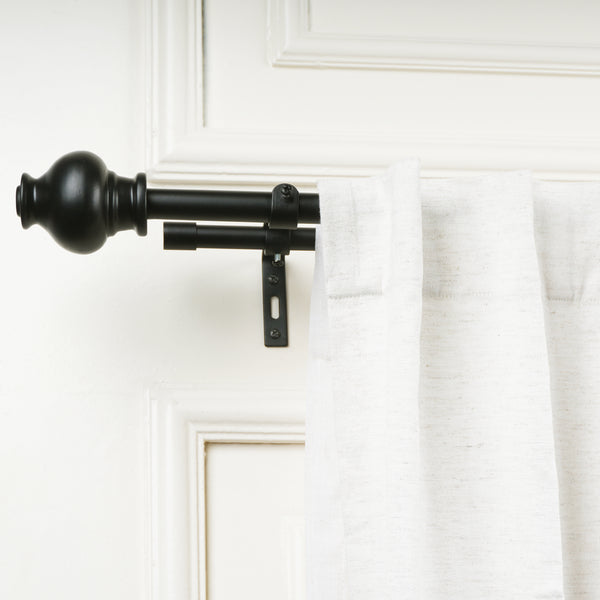 BLACK TYPHO FINIAL EXTENDABLE DOUBLE CURTAIN ROD BLACK 19MM (HARDWARE INCLUDED)