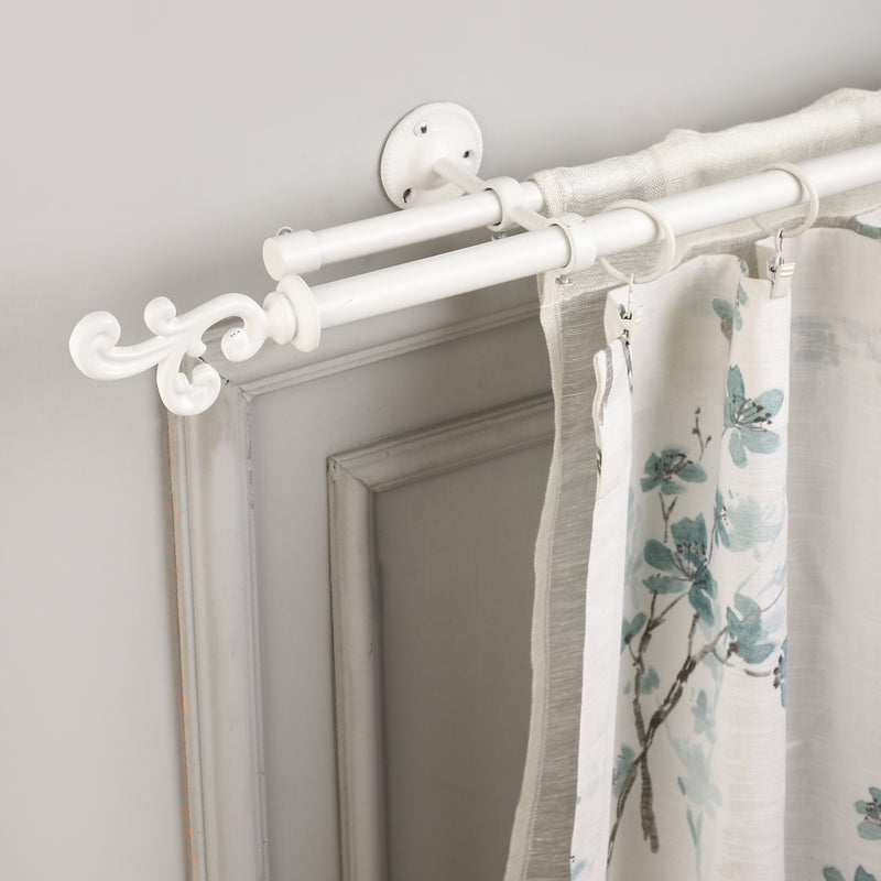 REGAL METAL FINIAL EXTENDABLE DOUBLE CURTAIN ROD WHITE 19MM (HARDWARE INCLUDED)