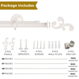 REGAL METAL FINIAL EXTENDABLE DOUBLE CURTAIN ROD WHITE 19MM (HARDWARE INCLUDED)