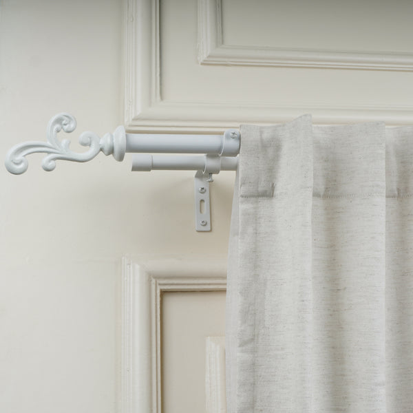 REGAL METAL FINIAL EXTENDABLE DOUBLE CURTAIN ROD WHITE 19MM (HARDWARE INCLUDED)