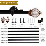 GLASS METAL ROYAL FINIAL EXTENDABLE DOUBLE CURTAIN ROD BLACK 19MM (HARDWARE INCLUDED)