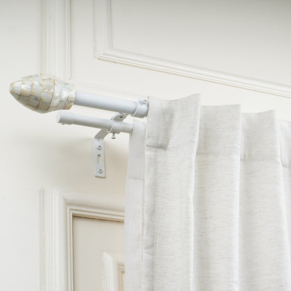 Tusky MOP Finial Extendable Double Curtain Rod White 19MM (Hardware Included)