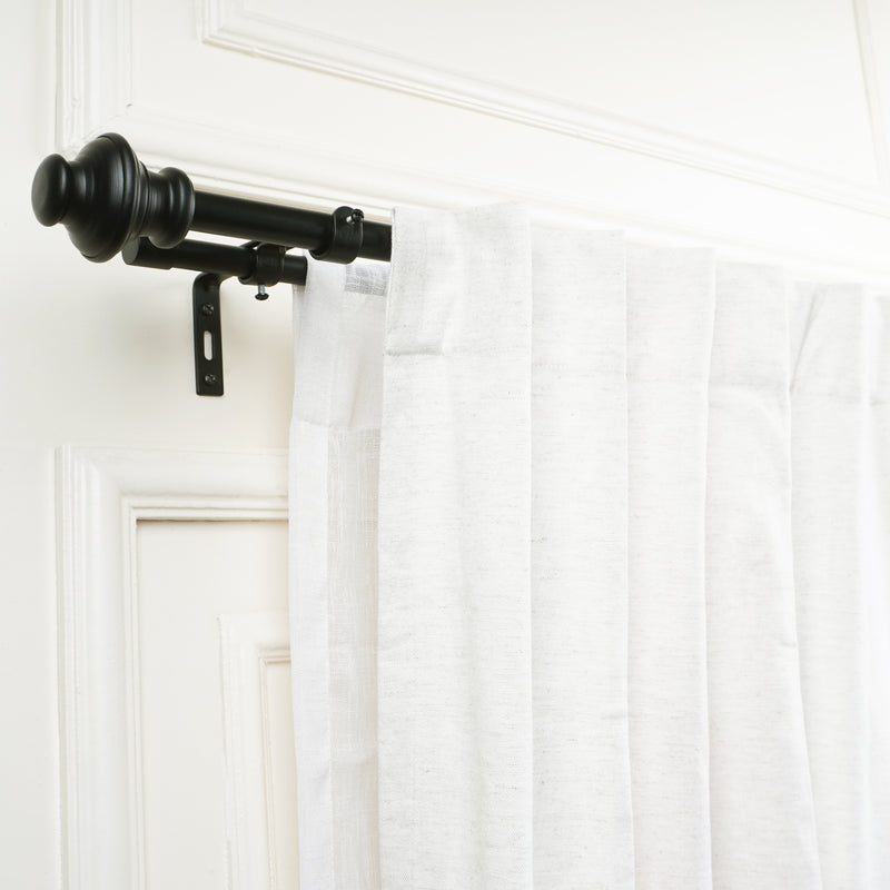 Typho Black Metal Finial Extendable Double Curtain Rod Black 19MM (Hardware Included)