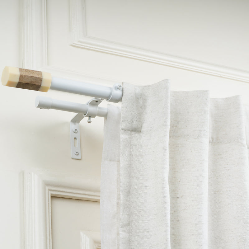 Marble & Wood Blend Finial Extendable Double Curtain Rod White 19MM (Hardware Included)