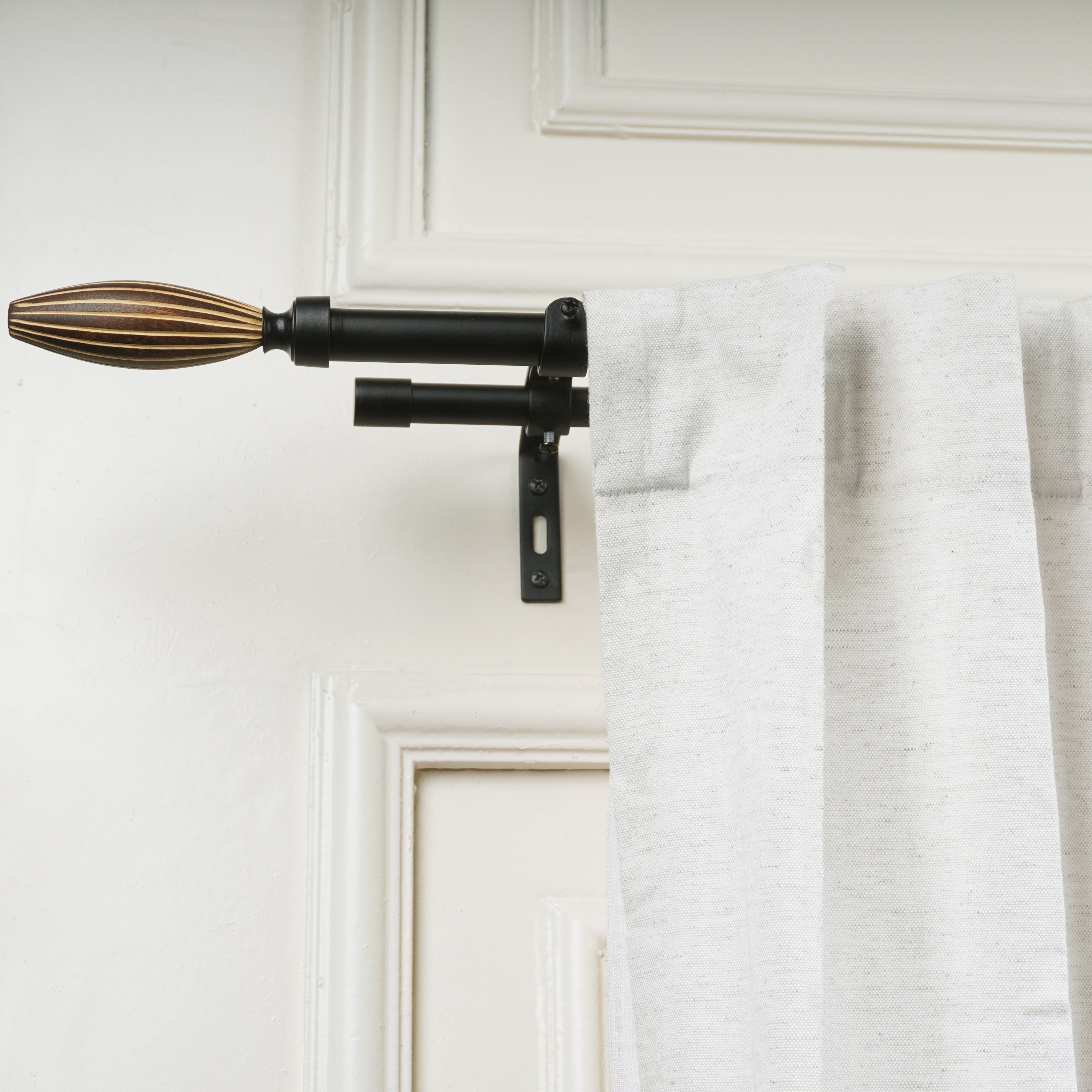 Bud Rod Wood Bud Finial Extendable Double Curtain Rod Black 19MM (Hardware Inc ...