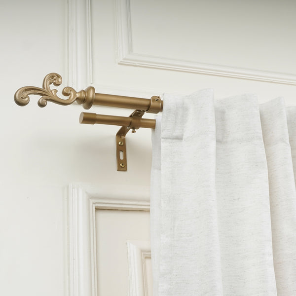 REGAL METAL FINIAL EXTENDABLE DOUBLE CURTAIN ROD GOLD 19MM (HARDWARE INCLUDED)