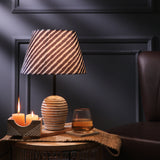 White Distressed Lamp With Striped Shade