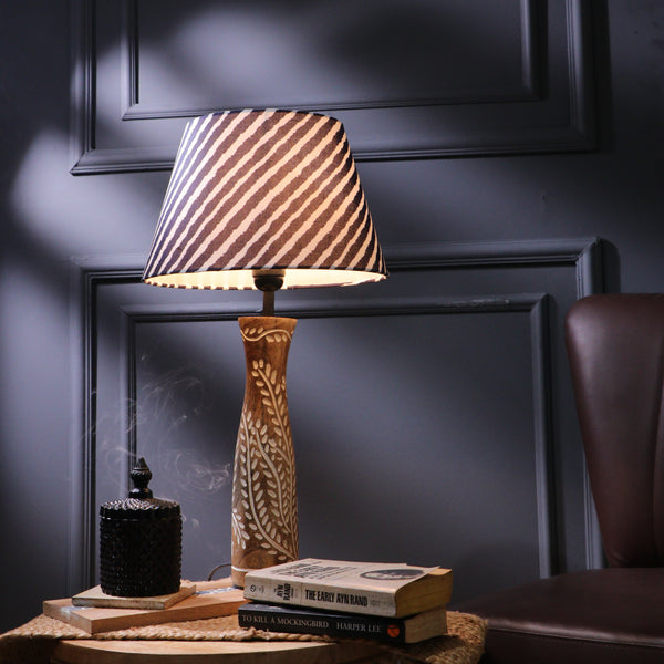 Leaf Embossed Lamp With Striped Shade