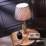 Leaf Embossed Lamp With Striped Shade