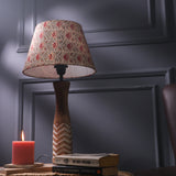 White Striped Lamp With Red Floral Shade