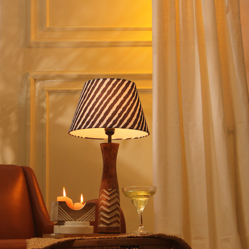 White Striped Lamp With Striped Shade
