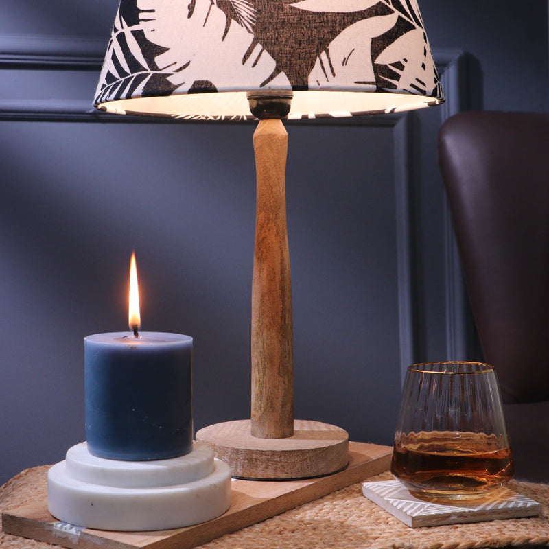 Wooden Pillar Lamp With Tropical Shade