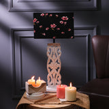 Wooden Carved Lamp With Pink Floral Shade