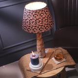 Brown Leaf Impressed Lamp With Traditional Black Shade