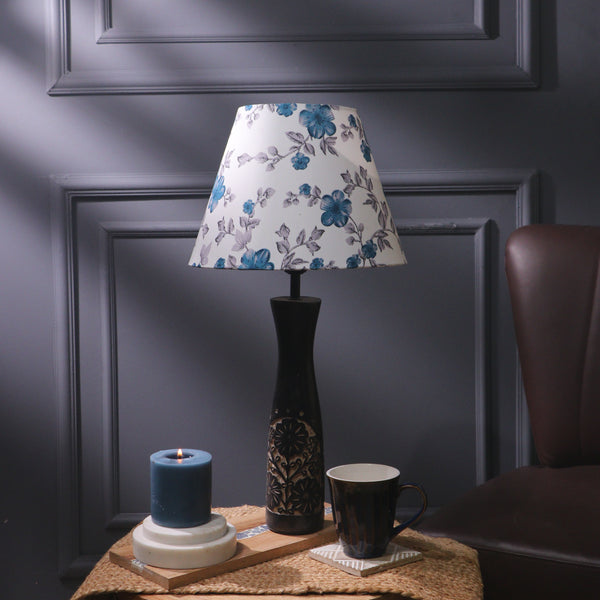 Black Floral Impressed With Lamp Blue Floral Shade