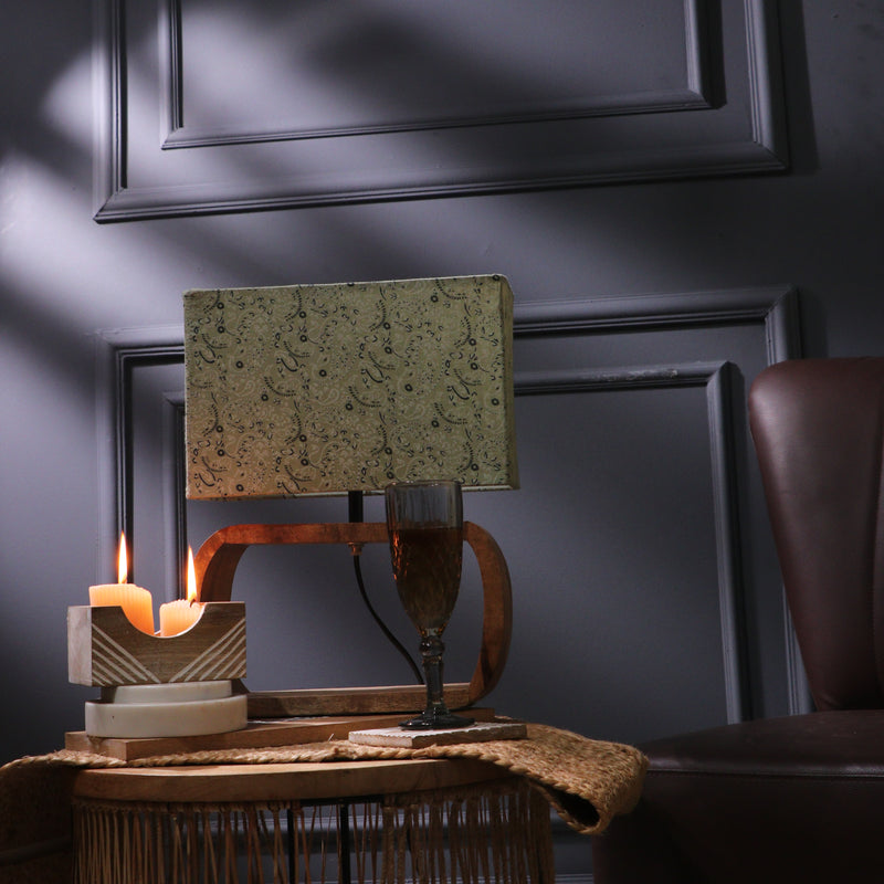 Brown Cuboid Lamp With Pastel Green Shade