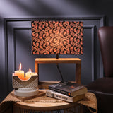 Brown Cuboid Lamp With Traditional Black Shade
