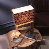 Brown Cuboid Lamp With Traditional Black Shade