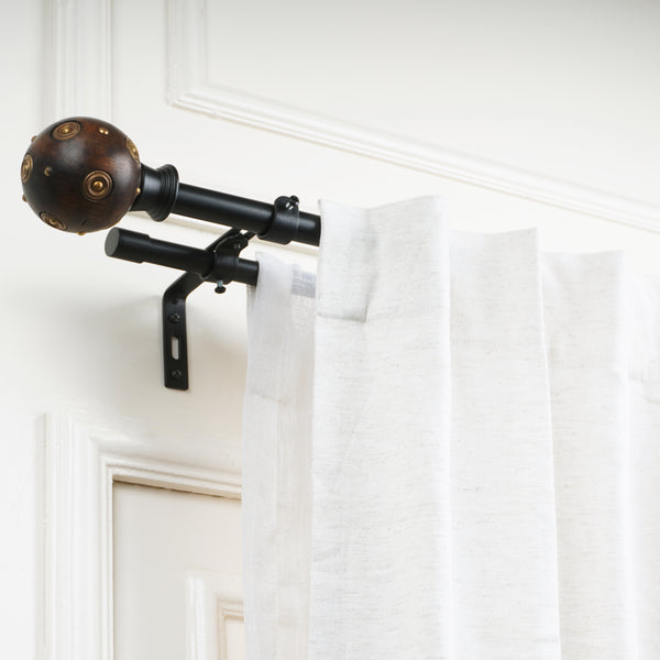 Mughal Metal Wood Blend Finial Extendable Double Curtain Rod Black 19MM (Hardware Included)