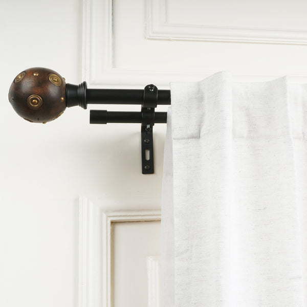 Mughal Metal Wood Blend Finial Extendable Double Curtain Rod Black 19MM (Hardware Included)