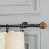 Flora Wooden Finial Extendable Double Curtain Rod Black 19MM (Hardware Included)