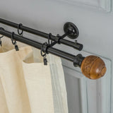 Flora Wooden Finial Extendable Double Curtain Rod Black 19MM (Hardware Included)