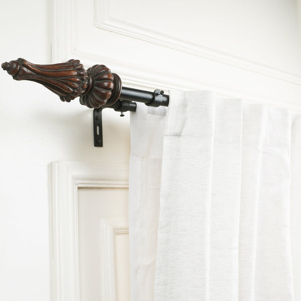 Regalia Wooden Finial Extendable Double Curtain Rod Black 19MM (Hardware Included)