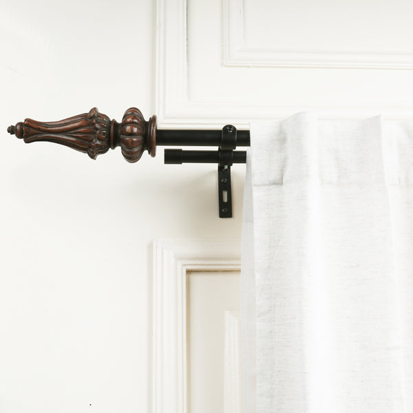 Regalia Wooden Finial Extendable Double Curtain Rod Black 19MM (Hardware Included)