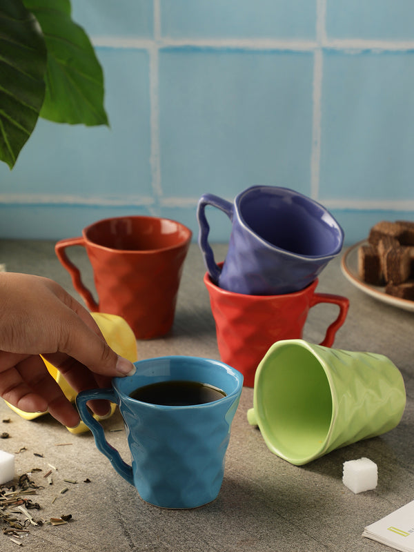 Ceramic Colourful Diamond Cups- Set Of 6