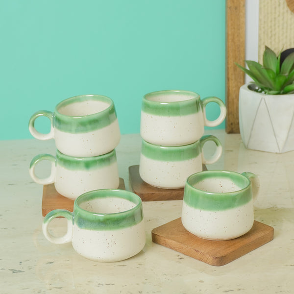 Green Glazed Ceramic Tea Cups Set of 6