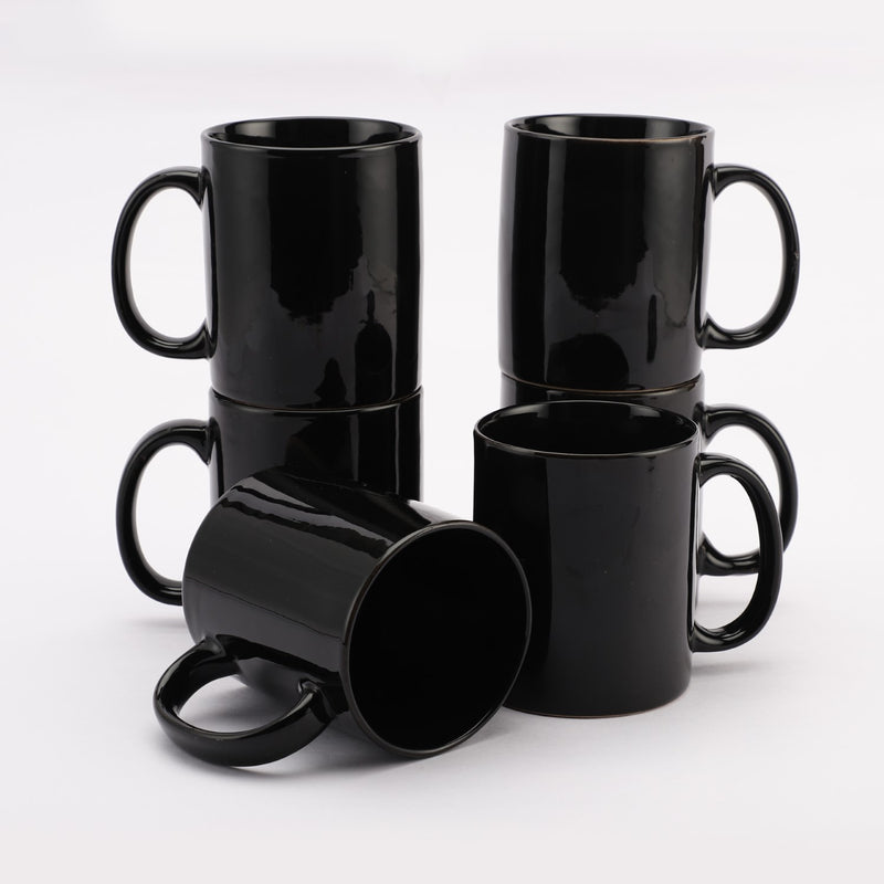 Ceramic Minimal Black Mug - Set of 6