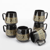 Ceramic Fret Black Mugs- Set of 6