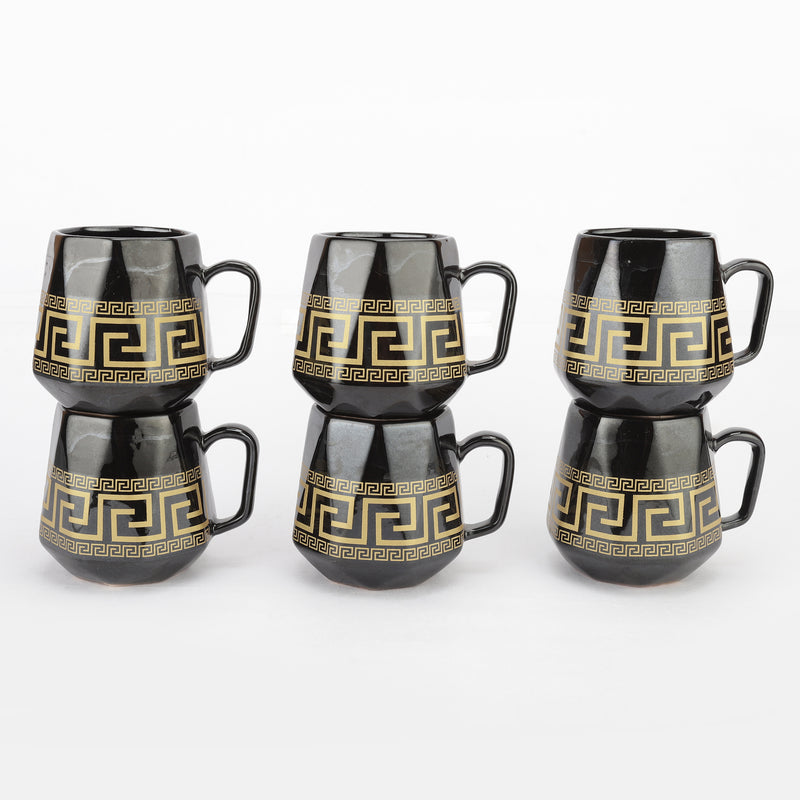 Ceramic Fret Black Mugs- Set of 6