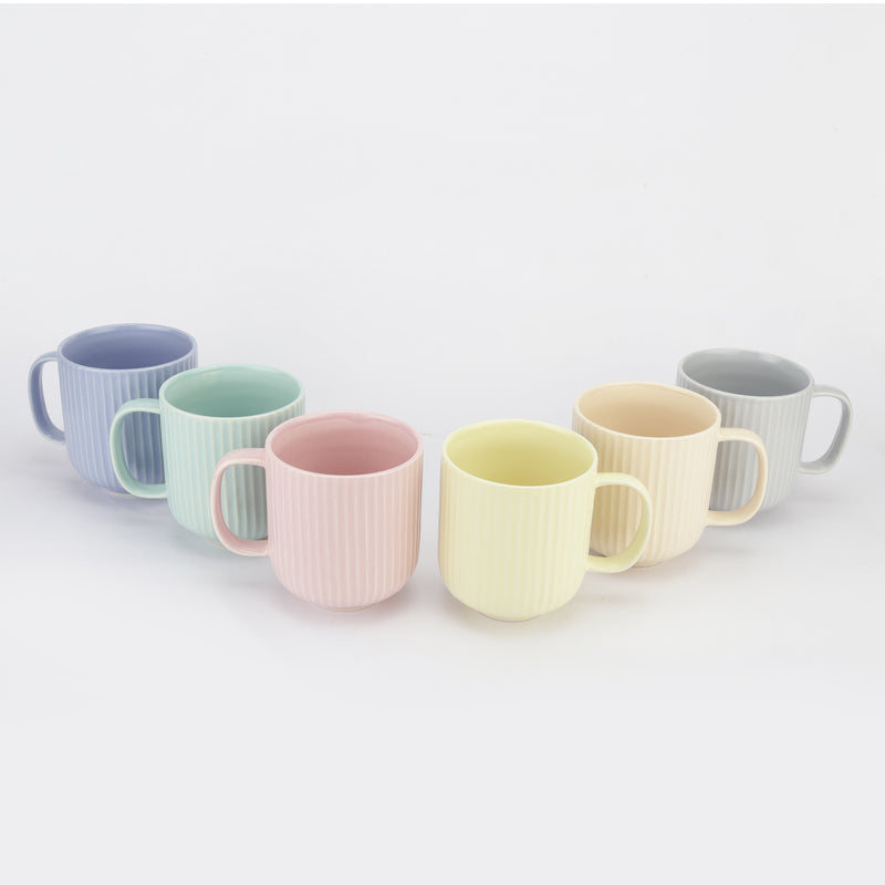 Ceramic Pastel Combed Ceramic Mugs-   Set of 6