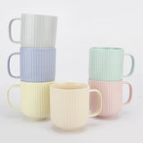 Ceramic Pastel Combed Ceramic Mugs-   Set of 6