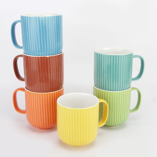 Vibrant Combed Ceramic Mugs- Set of 6