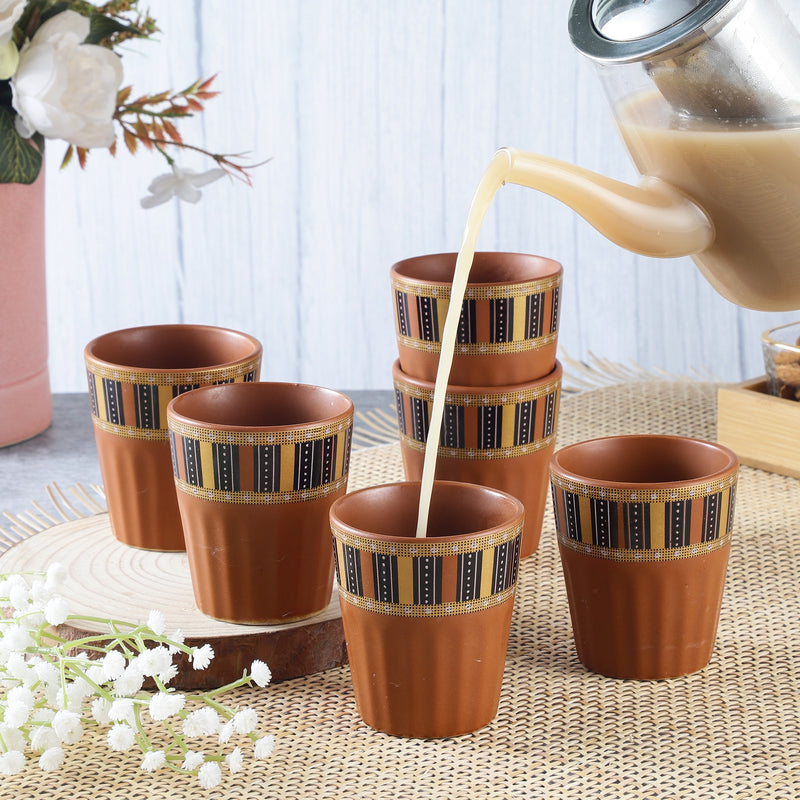 Kullad Rice Ceramic Striped Kullad- Brown (Set of 6) – The Decor Mart