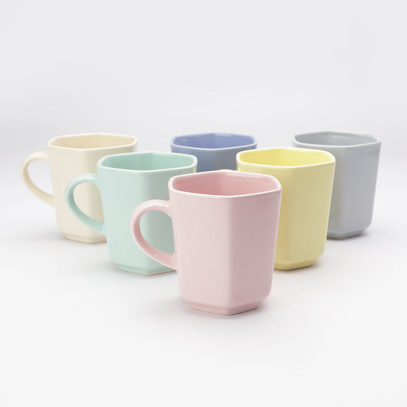 Ceramic Pastel Hexa Mugs- Set of 6