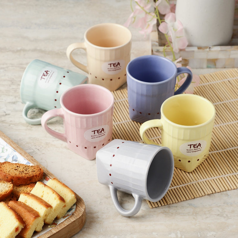 Ceramic Pastel Typographic Tea  cups - Set of 6