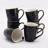 Ceramic Embossed Blue Glazed Mug- Set  of 6