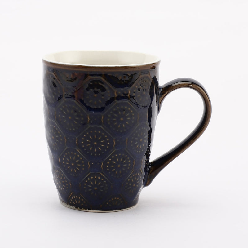 Ceramic Embossed Blue Glazed Mug- Set  of 6