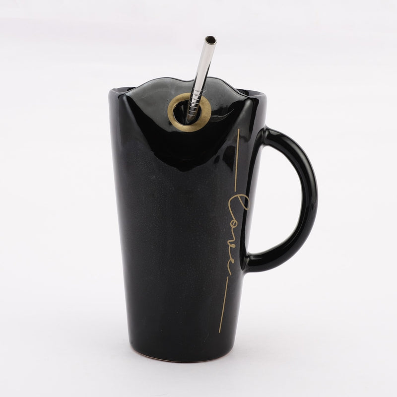 Ceramic Glazed Straw Mug- Black