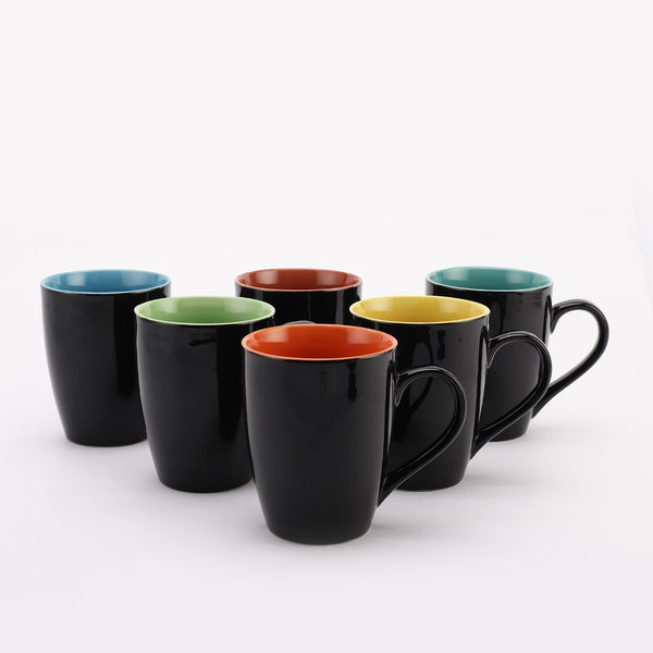 Ceramic Black Glazed Mug- Set of 6