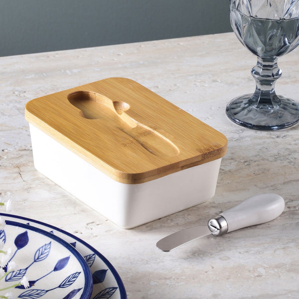 Ceramic Wood Lid Butter Dish