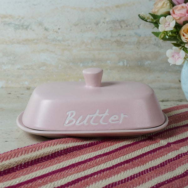 Ceramic Pink Butter Dish Box with Lid