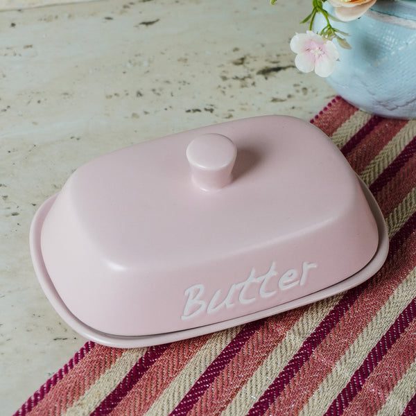 Ceramic Pink Butter Dish Box with Lid