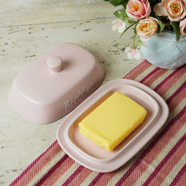 Ceramic Pink Butter Dish Box with Lid