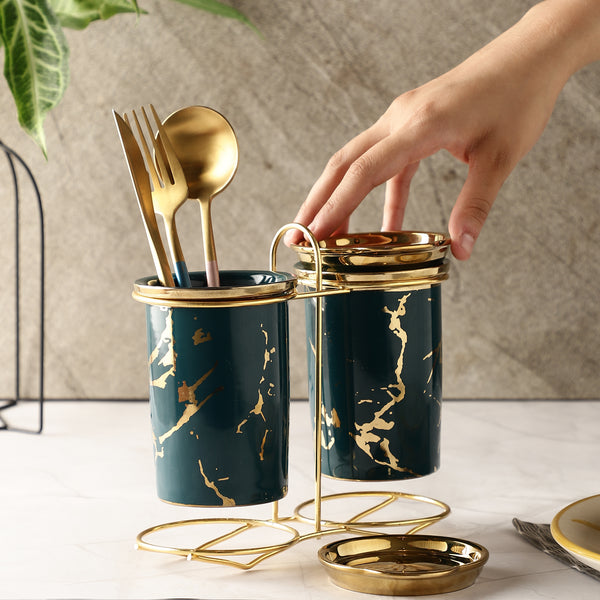 Gold Marble Multi Utility Holder- Green